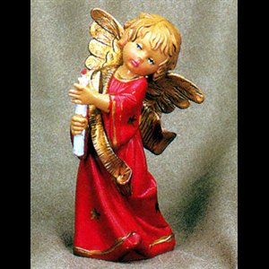Red and Gold Resin Standing Angel, 5.5" (14 cm) / Set of 2