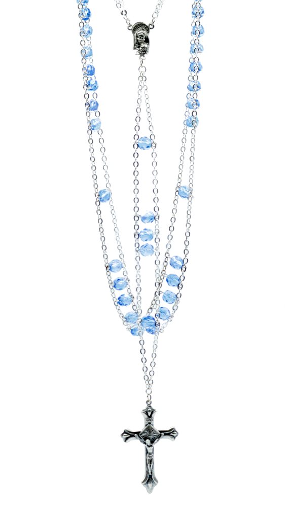 GLASS AB LADDER ROSARY, 20" BLUE