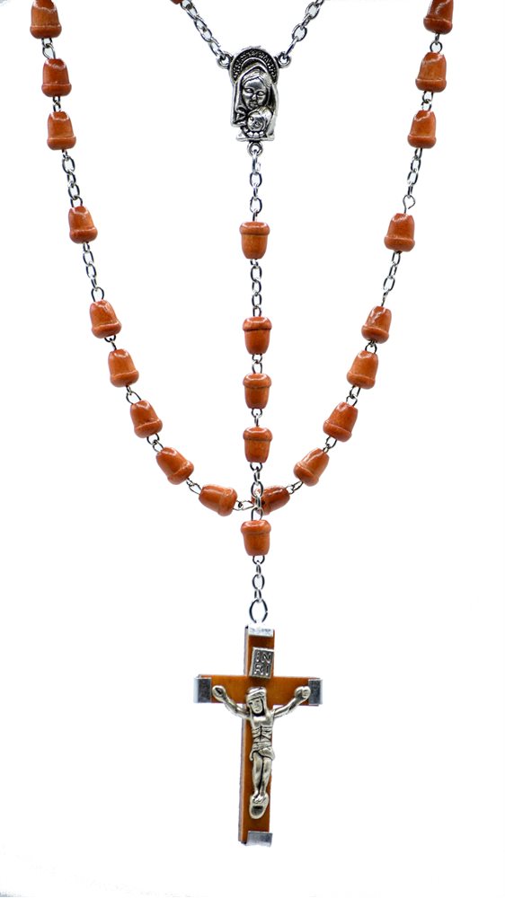 Rosary, Brown Beads, Silver & Brown Cross