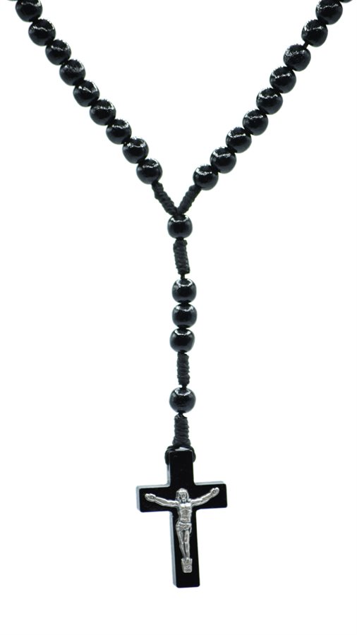 Rosary, 6 mm Black Wooden Beads, G-F Corpus