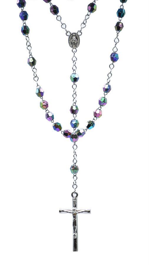 Rosary, 6 mm Black Crystal Beads, S-F Cross