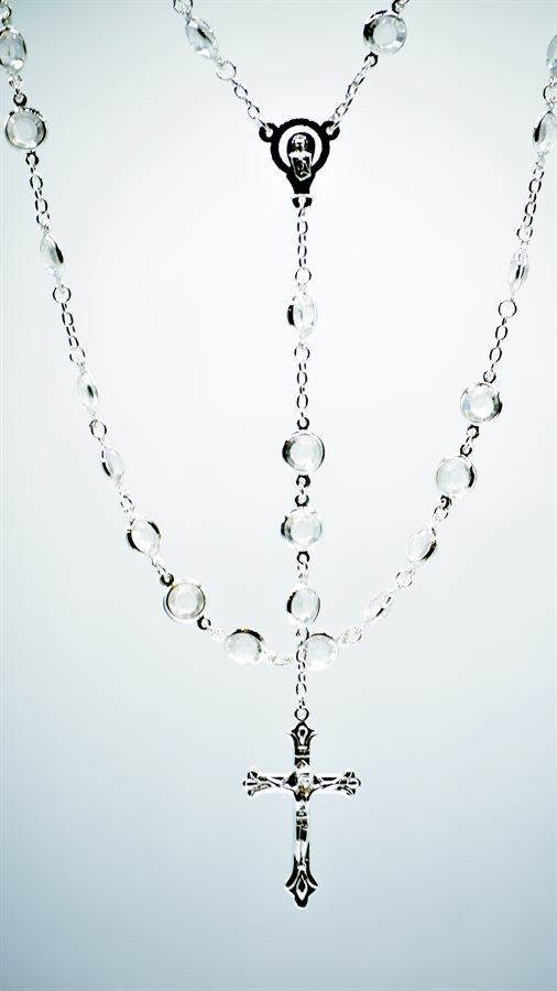 Rosary, Crystal Glass Rings, Silver-Finish Cross