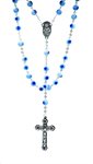 Rosary, 8mm Light Blue Beads & Silver Cross, 22"