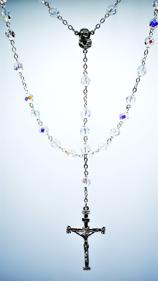 Rosary, 4 mm Crystal Beads, Center & Cross, 17"