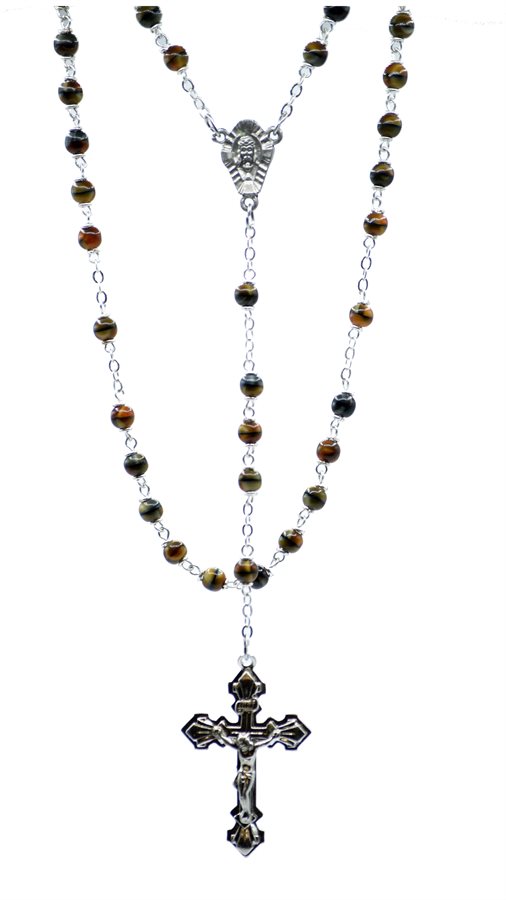 Rosary, 4 mm Tiger Eye Glass Beads, 18"