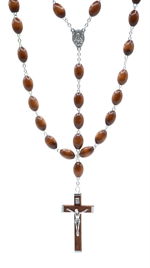 Rosary, 10 mm Brown Wooden Beads, 29"