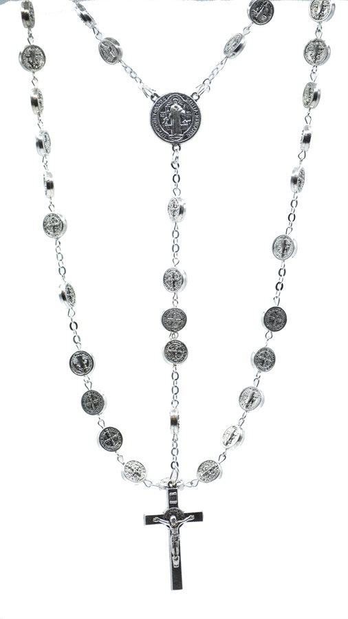 Rosary, ''St. Benedict'' Silver-Finish Beads