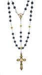 Rosary, 6 mm beads, hematite & gold, gold cross