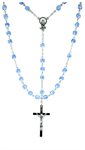 Rosary, 6 mm Blue Glass Beads, S-F Cross, 18"