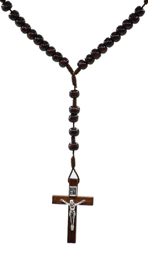 Rosary, 5 mm Round Brown Wooden Beads, 11"