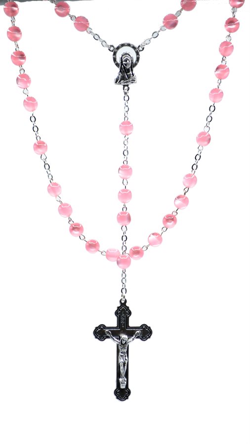 Rosary, 7 mm Pink Acrylic Beads, S-F Corpus