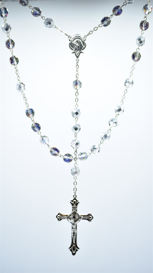 Heliotrope Rosary, 8 mm Cut Glass Beads, 22"