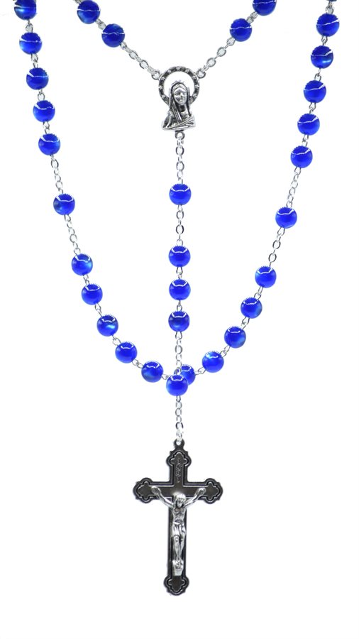 Rosary, 7 mm Blue Acrylic Beads, S-F Corpus