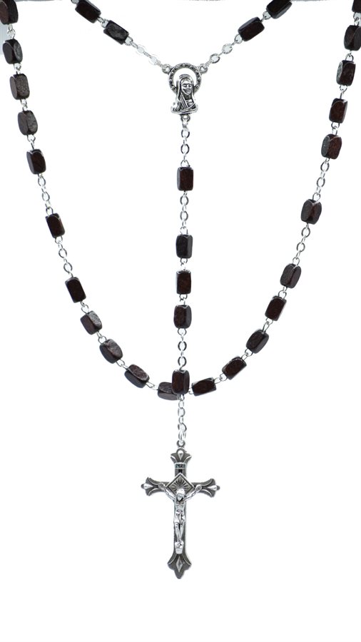 Rosary, 8x5mm Square Brown Wooden Bds, 30''