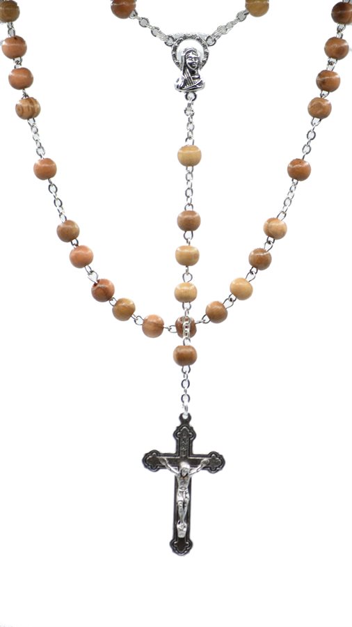 Rosary, 6 mm Olive Wood Beads, S-F Corpus