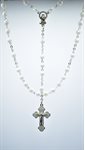 Rosary, 6 mm, white plastique bds, white cross,17''