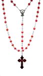 Rosary, 6 mm, red plastic beads, red cross, 17''