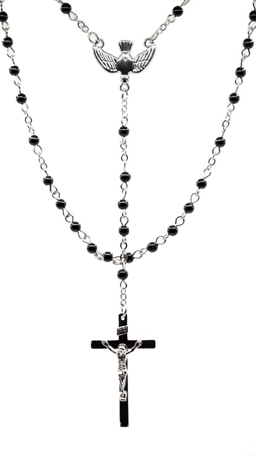 Rosary, 4 mm Black Pearl Beads, 16½"