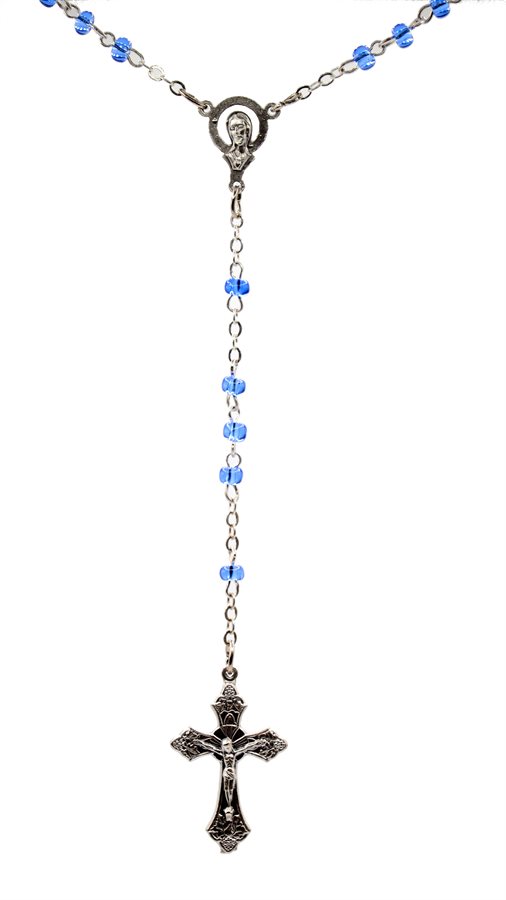 Rosary, 4 mm Blue Glass Beads, 12"