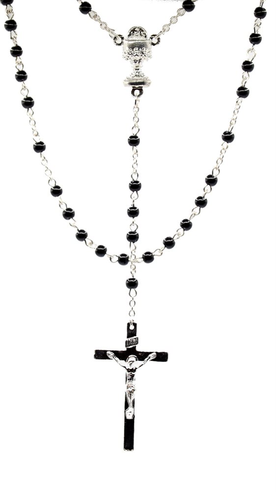 Rosary, 4 mm Black Pearl Beads, 16½"