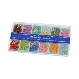 12 Boxed Birthstone Rosaries, Glass Beads, 17"