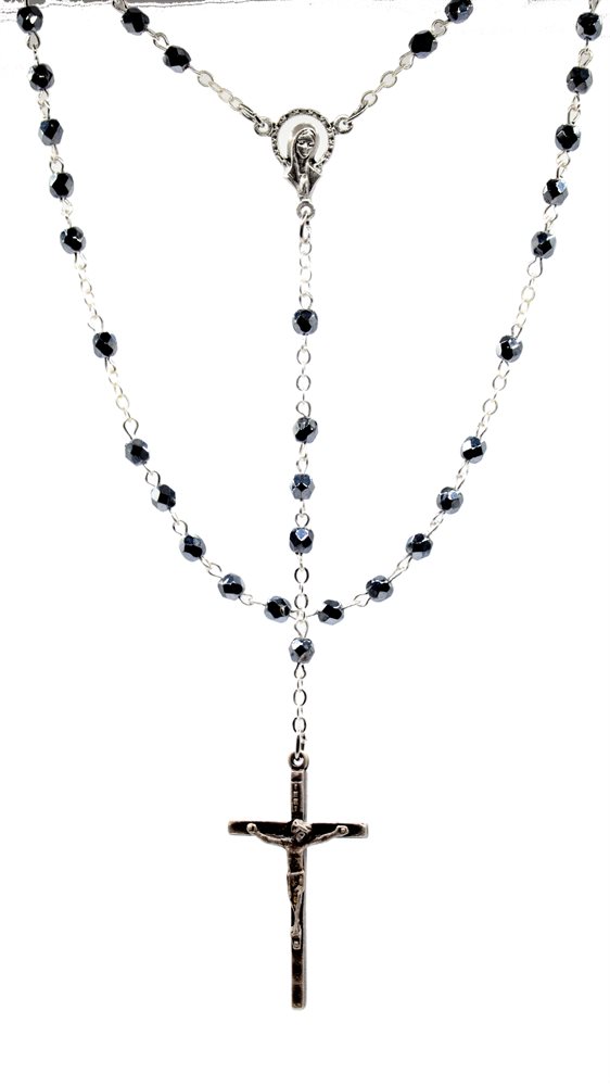 Rosary, 4mm Round Hematite-Colored Beads, 16"