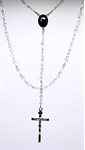 Rosary w /  Heart, 4 mm Light Blue Glass Bds, 14½"