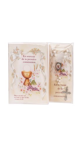 1st Communion Rosary w / Keepsake Book, French