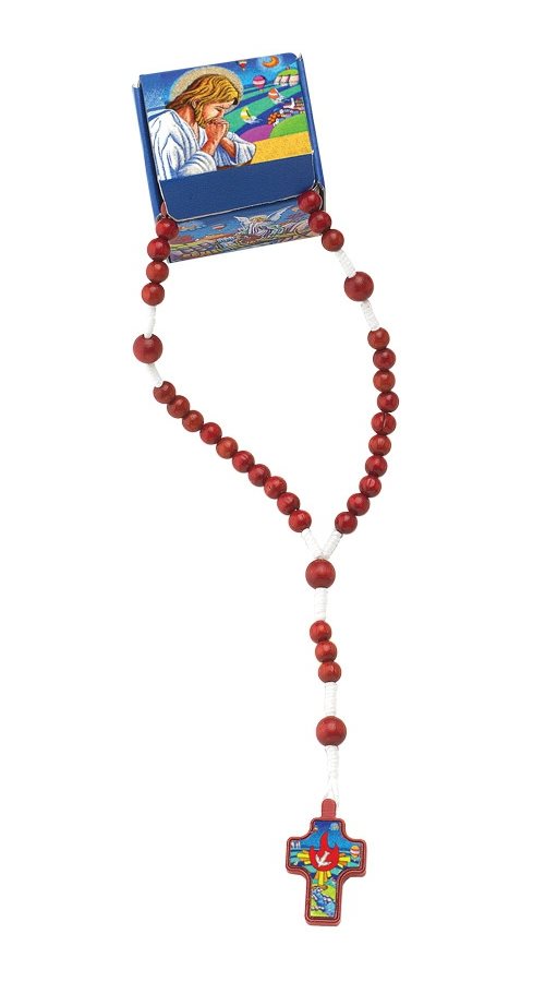 Boxed rosary, 6 mm, red, wooden beads