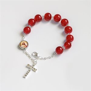 Bracelet Dizainier, grains 10 mm, rouge, croix perlés