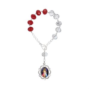 Dizainier, 10 mm, perles crystal blanc / rouge, Jésus