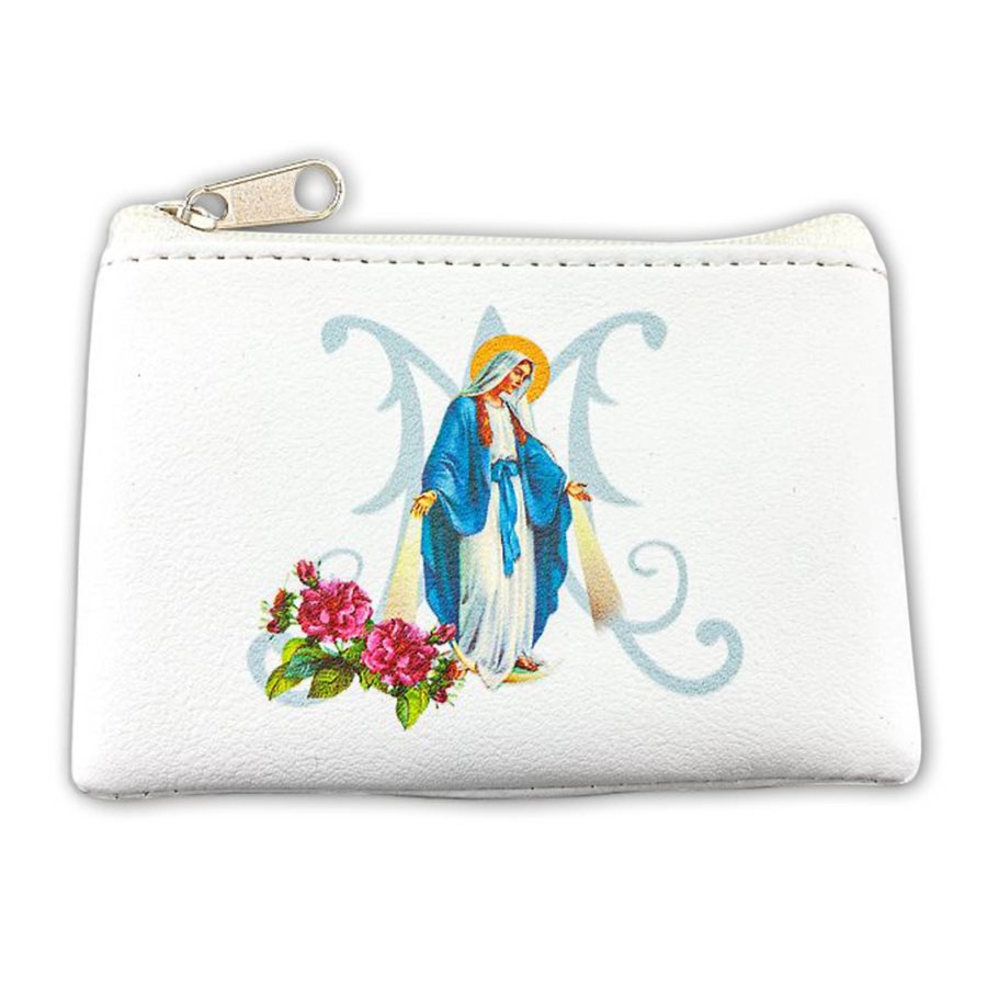 White Rosary Case, 7 x 9,5 cm, Our Lady of Grace