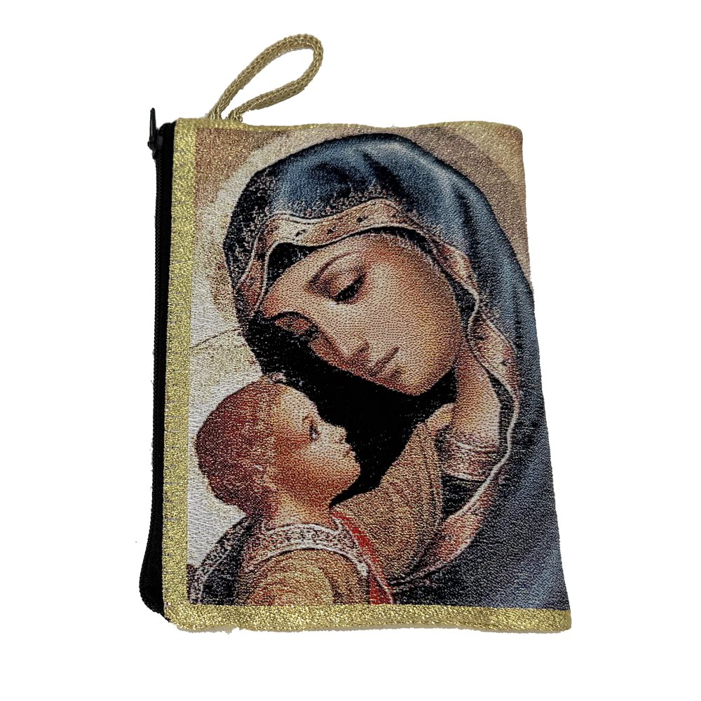 Rosary Pouch Tapestry, Mother & Child, 6'' x 4''