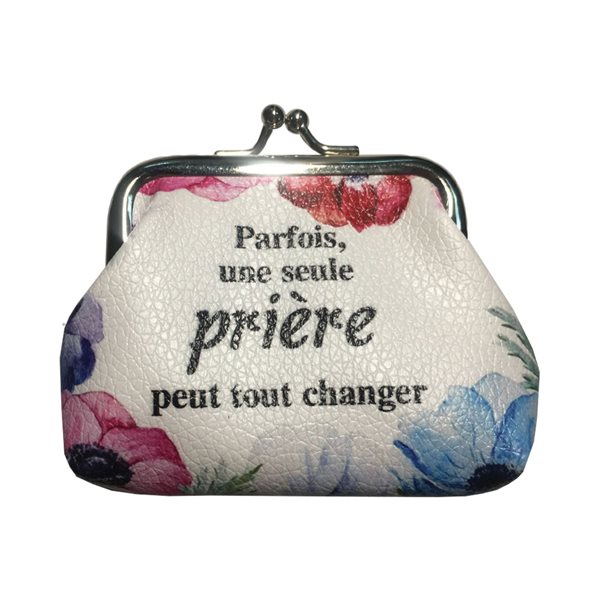 Porte-monnaie, chapelet, tissu floral, 10 cm, Français