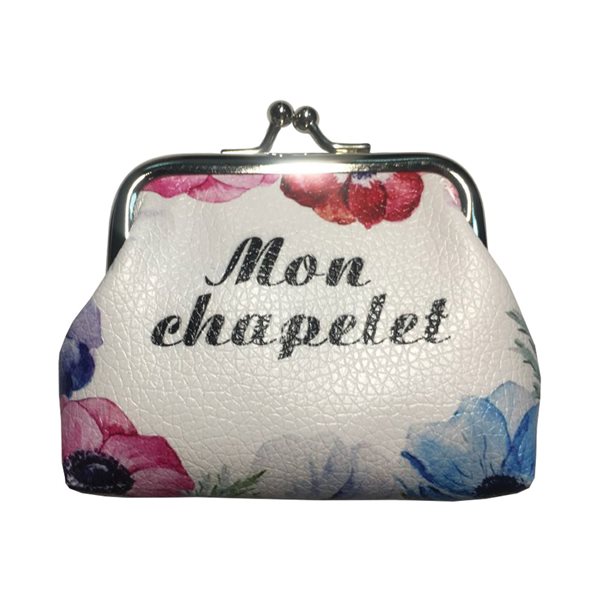 Porte-monnaie, chapelet, tissu floral, 10 cm, Français