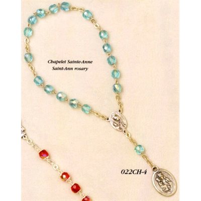 Silver Plated Aqua Crystal St. Anne of Beaupre Rosary