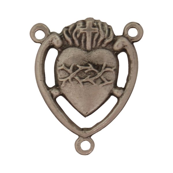 Rosary Center In Oxidized Metal, Heart-Shaped.