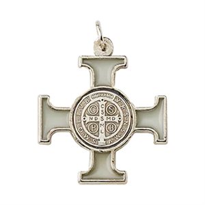 "St-Benedict" Cross, White / Silver Enamel, 1.6 "