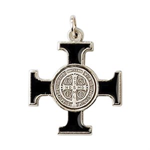 "St-Benedict" Cross, Black / Silver Enamel, 1.6 "