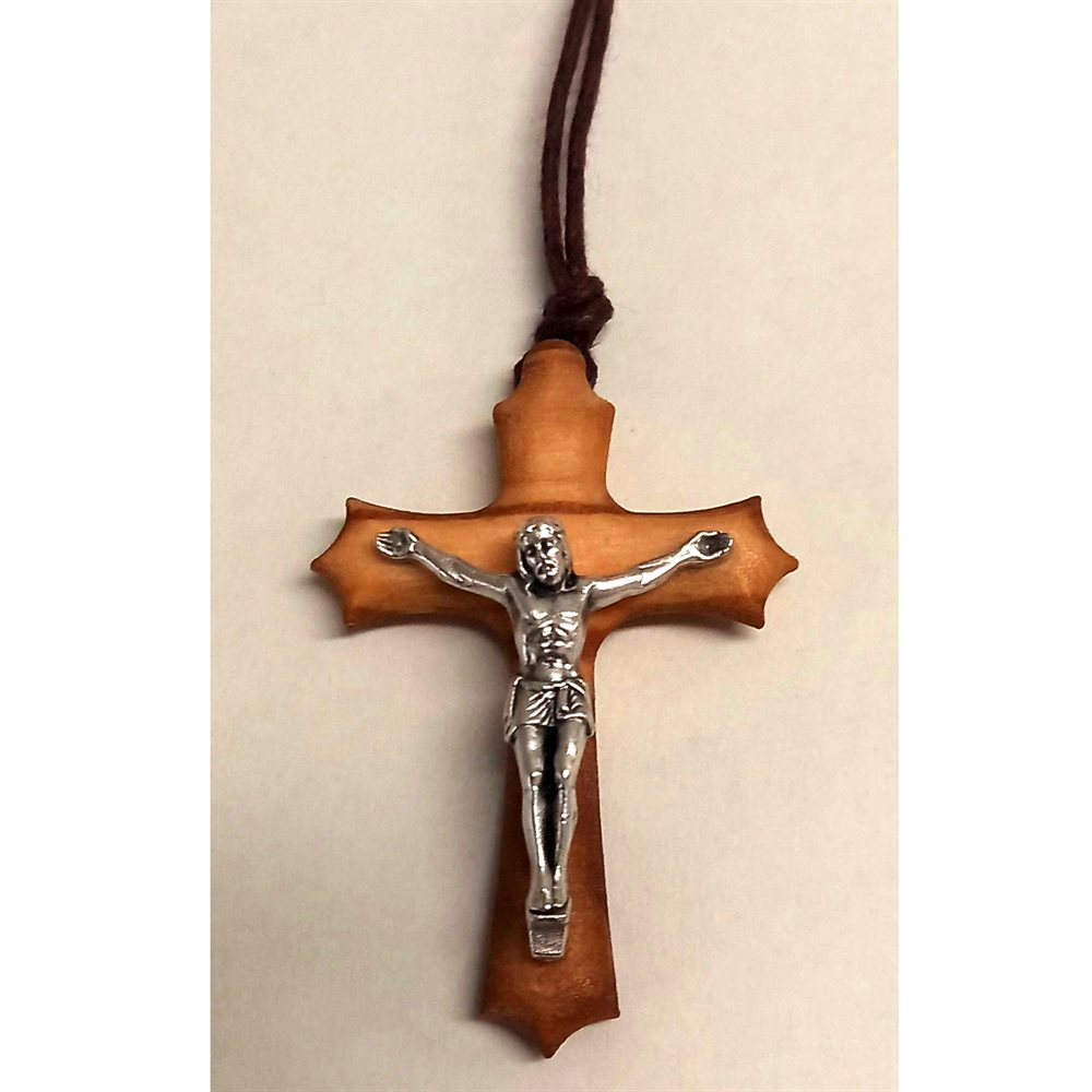 Olive Wood Cross Pendant 1 3 / 4'', 15" lace