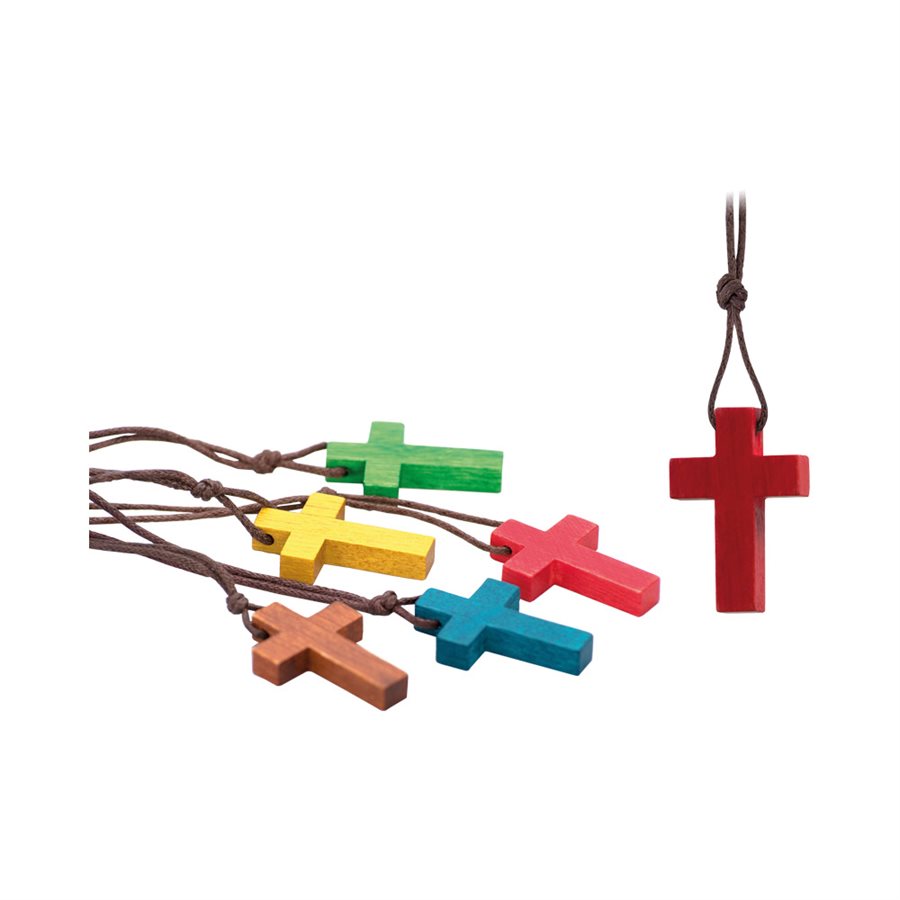 Necklace w / Coloured Wooden Cross on a string
