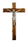 Dark Wooden Crucifix, Silver Oxidized finish Corpus, 10"