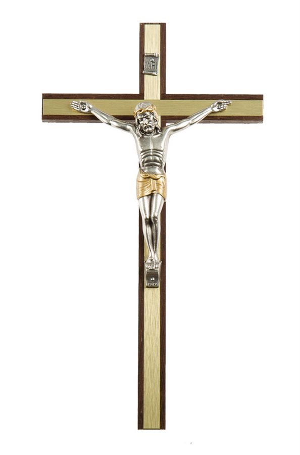 Walnut Crucifix, Two-Tone Corpus, 8"