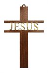 Croix en bois brun, inscription Jésus dorée, 15,2 cm