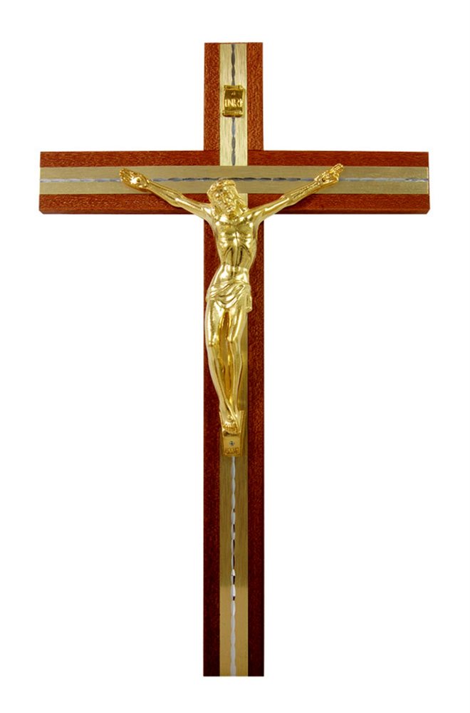 Crucifix bois et métal doré, corpus doré, 30,5 cm