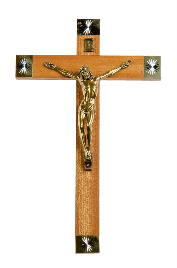 Wood & Gold Finish Crucifix, Gold Finish Corpus, 10"
