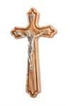 Crucifix, bois d'olivier, corpus argenté, 20 cm
