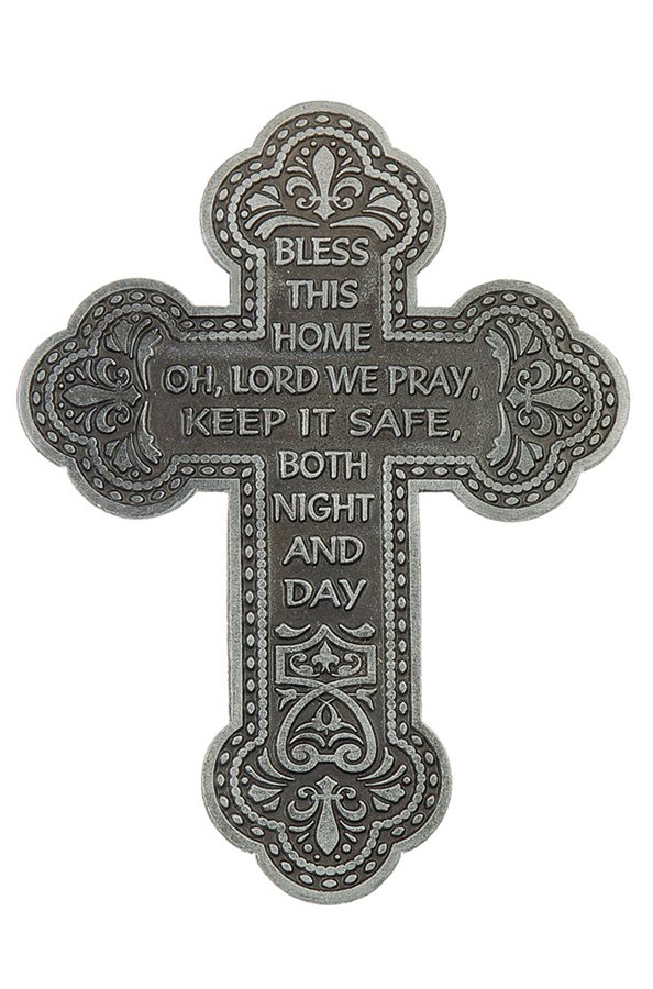 "Bless This Home" Pewter Cross, 5½", English