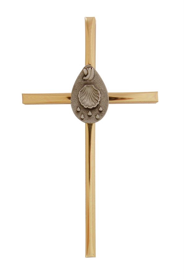 G-F Metal Baptism Cross w / Pewter Design, 6"