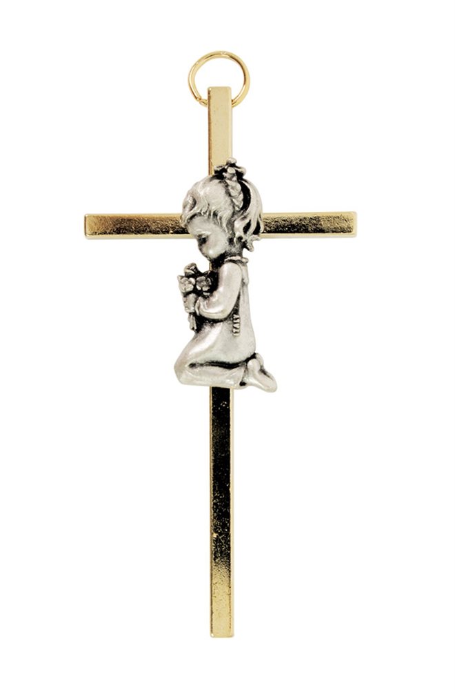 Two-Tone Metal Cross for Girl, 3¼"